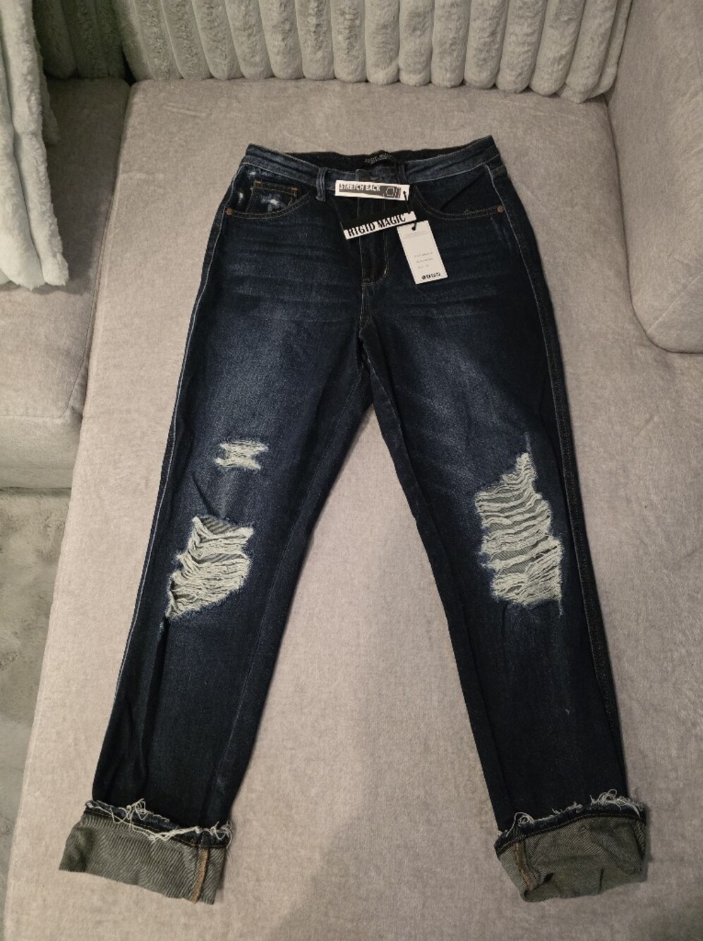 Judy Blue Dark Wash Distressed Rolled Cuff Jeans